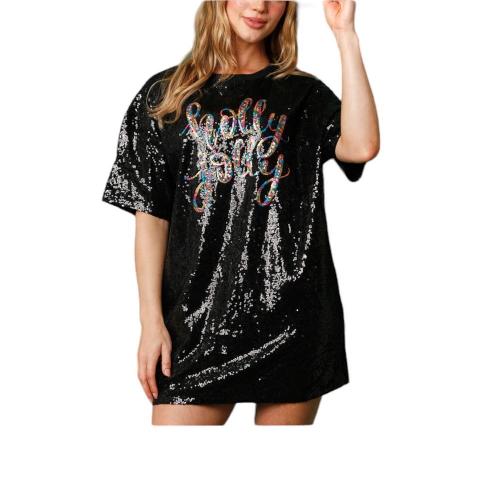 Sequin FESTIVE ‘Holly Jolly' Sequin Holiday Dress Small Fits Oversized - Picture 10 of 12